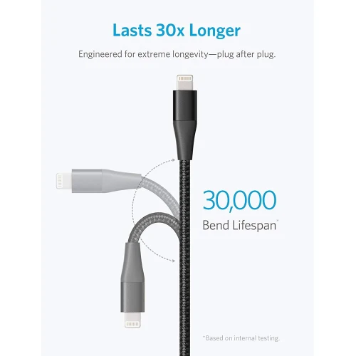 Fonus 6ft Long MFI Certified USB to Lightning Cable - Braided - Black - M39 - Image 5