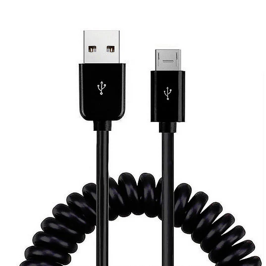 Coiled USB Cable Charger Cord Micro-USB to USB-C Adapter Power Wire Sync Black - ZDK81 - Image 2