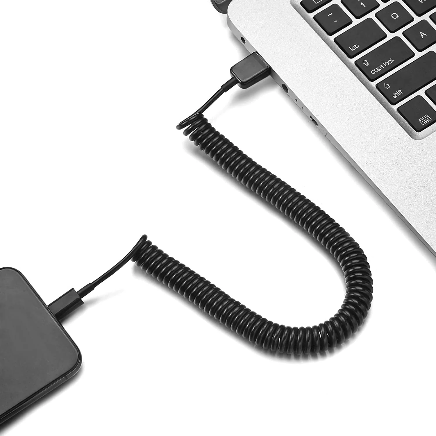 Coiled USB Cable Charger Cord Micro-USB to USB-C Adapter Power Wire Sync Black - ZDK81 - Image 5
