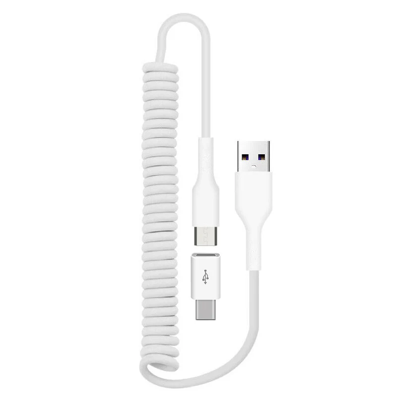 Coiled USB Cable Charger Cord Power Wire Sync White - ZDK34