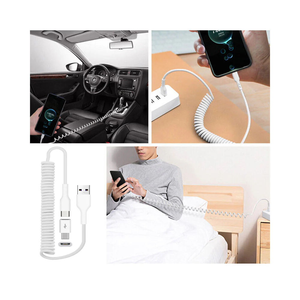 Coiled USB Cable Charger Cord Power Wire Sync White - ZDK34 - Image 6