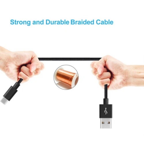 6ft USB-C Cable Charger Cord - Cotton Braided - Black - Fonus K96 - Image 6