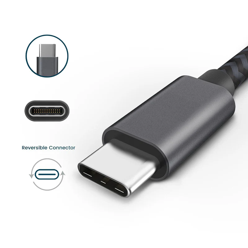 10ft USB-C Cable Charger Power Cord - Braided - Gray - Fonus R38 - Image 5