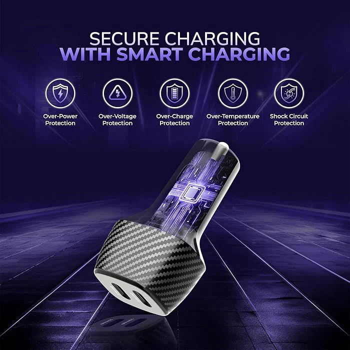 Fast PD Car Charger 60W 2-Port USB-C 6ft Long Type-C Cable Power Adapter DC Socket Plug-in - ZDF08+J68 - Image 2