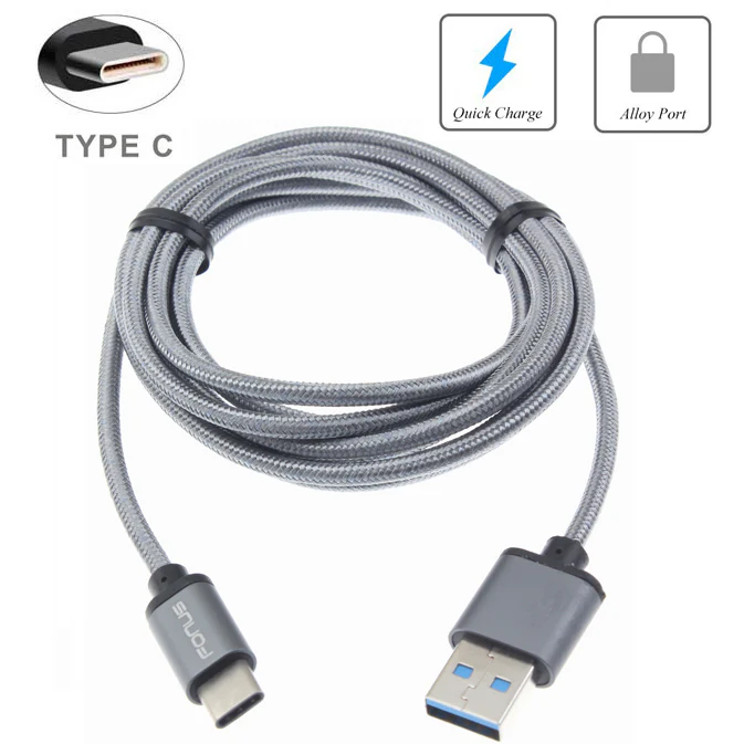 6ft USB-C Cable Charger Cord - Braided - Gray - Fonus K52 - Image 2