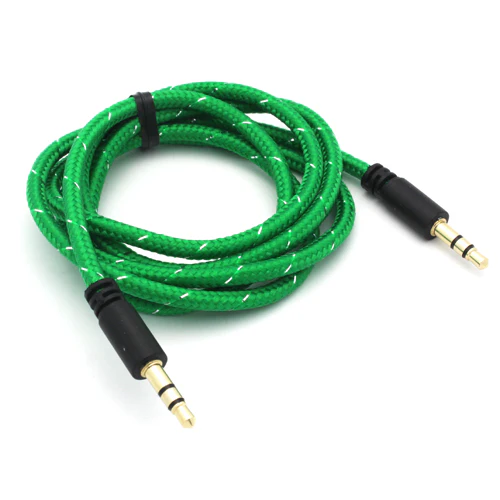 3.5mm Audio Cable Aux-in Car Stereo Speaker Cord - Braided - Green - Fonus B39 - Image 2
