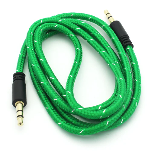 3.5mm Audio Cable Aux-in Car Stereo Speaker Cord - Braided - Green - Fonus B39 - Image 3