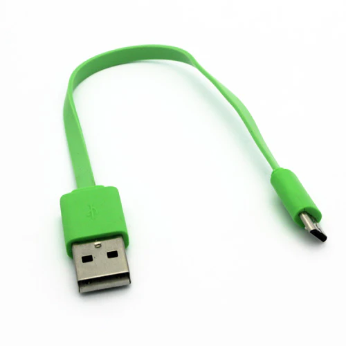 Short Micro USB Cable Charger Cord - Flat - Green - Fonus D22 - Image 2