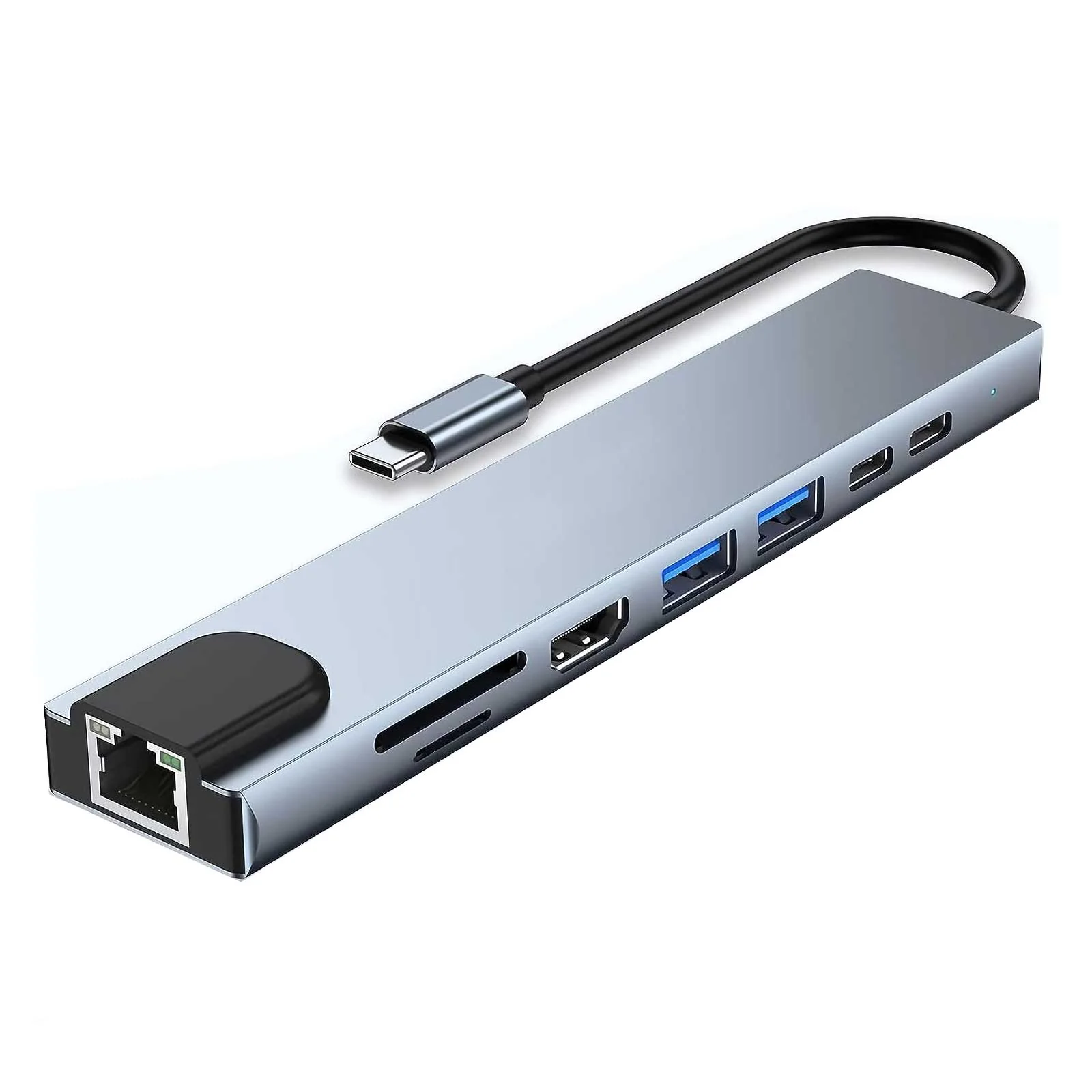HDMI TV Adapter 8-in-1 USB-C Hub RJ45 Ethernet Port TYPE-C PD Charger Card Reader Audio Video - ZDZ87