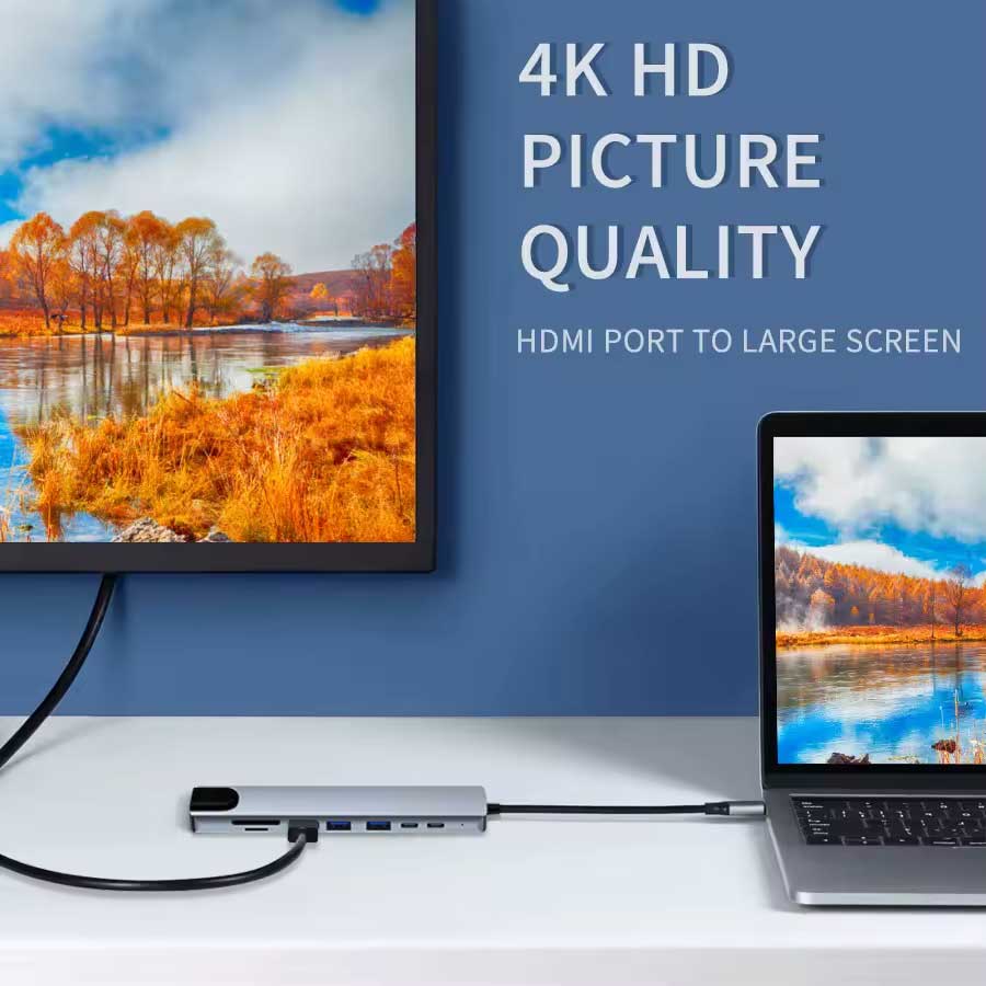 HDMI TV Adapter 8-in-1 USB-C Hub RJ45 Ethernet Port TYPE-C PD Charger Card Reader Audio Video - ZDZ87 - Image 4