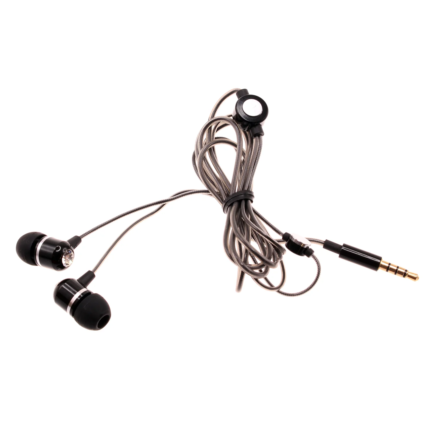 Hi-fi Sound Headphones 3.5mm Earphones -Metal Earbuds - Rhinestone - Black - Fonus G70