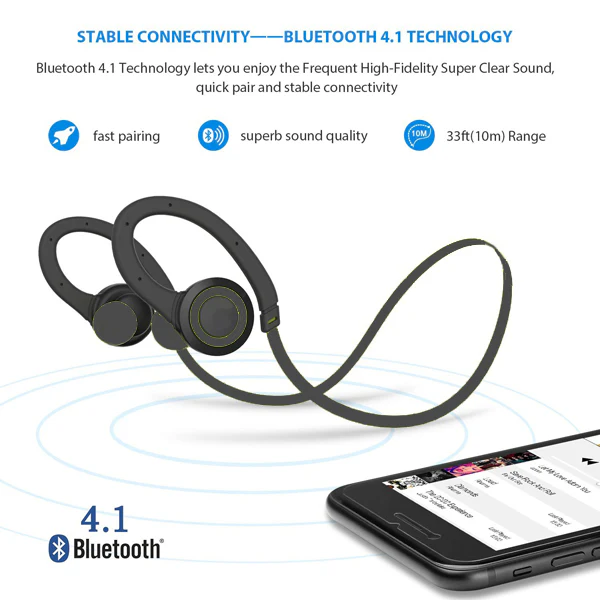 Behind the Ear Sports Wireless Earphones Sweatproof - Black - A03 - Image 3