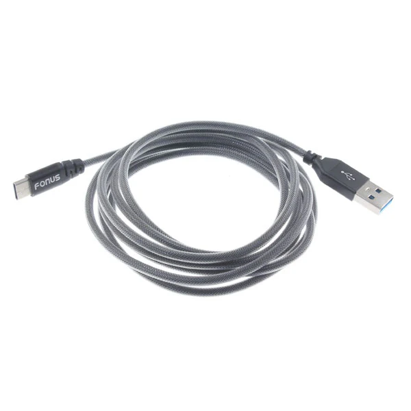6ft USB-C Cable Charger Cord - Mesh Braided - Gray - Fonus K32 - Image 3