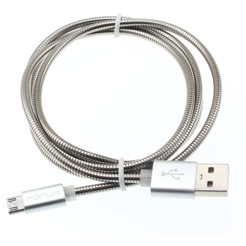 3ft Micro USB Cable Charger Cord - Metal - Silver - Fonus F51