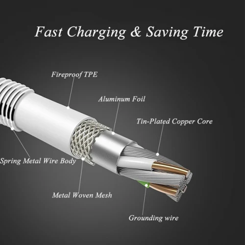 3ft Micro USB Cable Charger Cord - Metal - Silver - Fonus F51 - Image 3