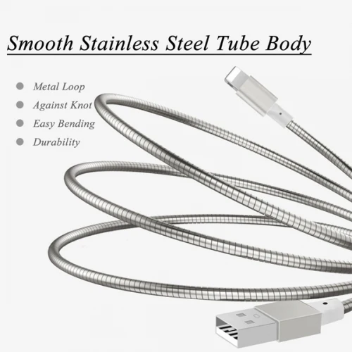 3ft Micro USB Cable Charger Cord - Metal - Silver - Fonus F51 - Image 6