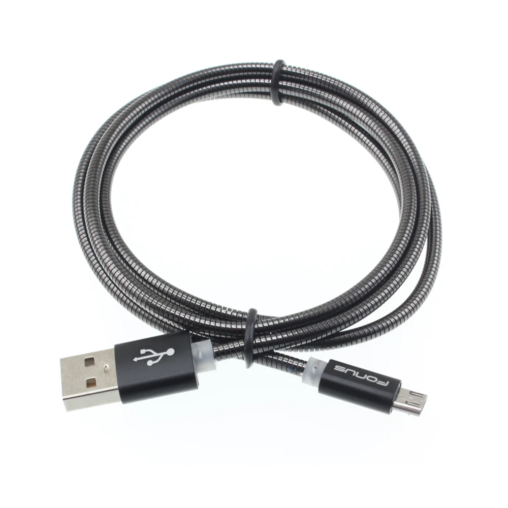 3ft Micro USB Cable Charger Cord - Metal - Black - Fonus E78