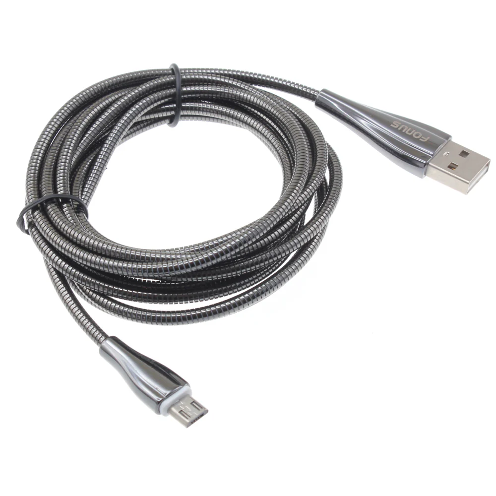 6ft Micro USB Cable Charger Cord - Metal - Silver - Fonus R90 - Image 2