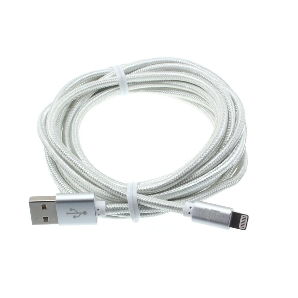 10ft MFI Certified USB to Lightning Cable - Braided - White - Pinyi - K75