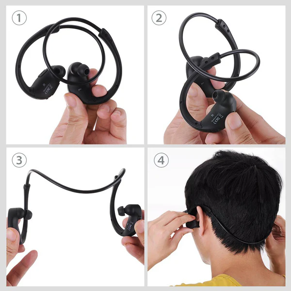 Neckband Over the Ear Sports Wireless Earphones Waterproof - Black - D15 - Image 3