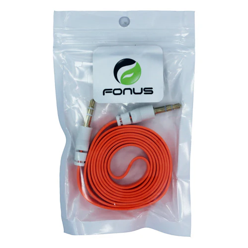 3.5mm Audio Cable Aux-in Car Stereo Speaker Cord - Flat - Orange - Fonus J04 - Image 2