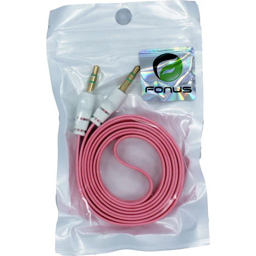 3.5mm Audio Cable Aux-in Car Stereo Speaker Cord - Flat - Pink - Fonus J28 - Image 2