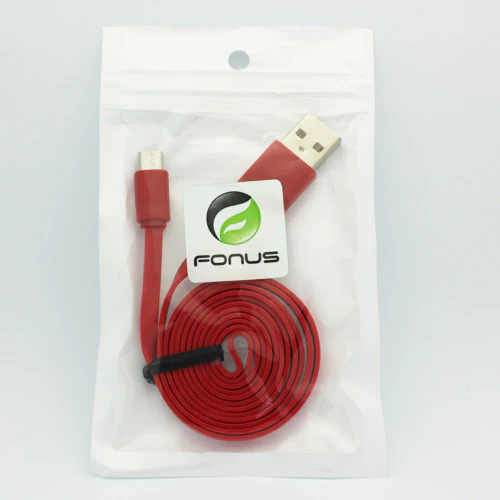 6ft Micro USB Cable Charger Cord - Flat - Red - Fonus B47 - Image 3