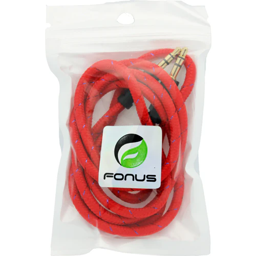 3.5mm Audio Cable Aux-in Car Stereo Speaker Cord - Braided - Red - Fonus M98 - Image 3