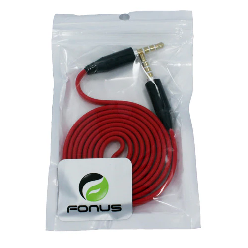 3.5mm Audio Cable Aux-in Car Stereo Speaker Cord - Flat - Red - Fonus T36 - Image 2