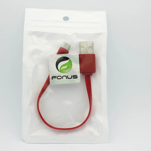 Short Micro USB Cable Charger Cord - Flat - Red - Fonus A58 - Image 3