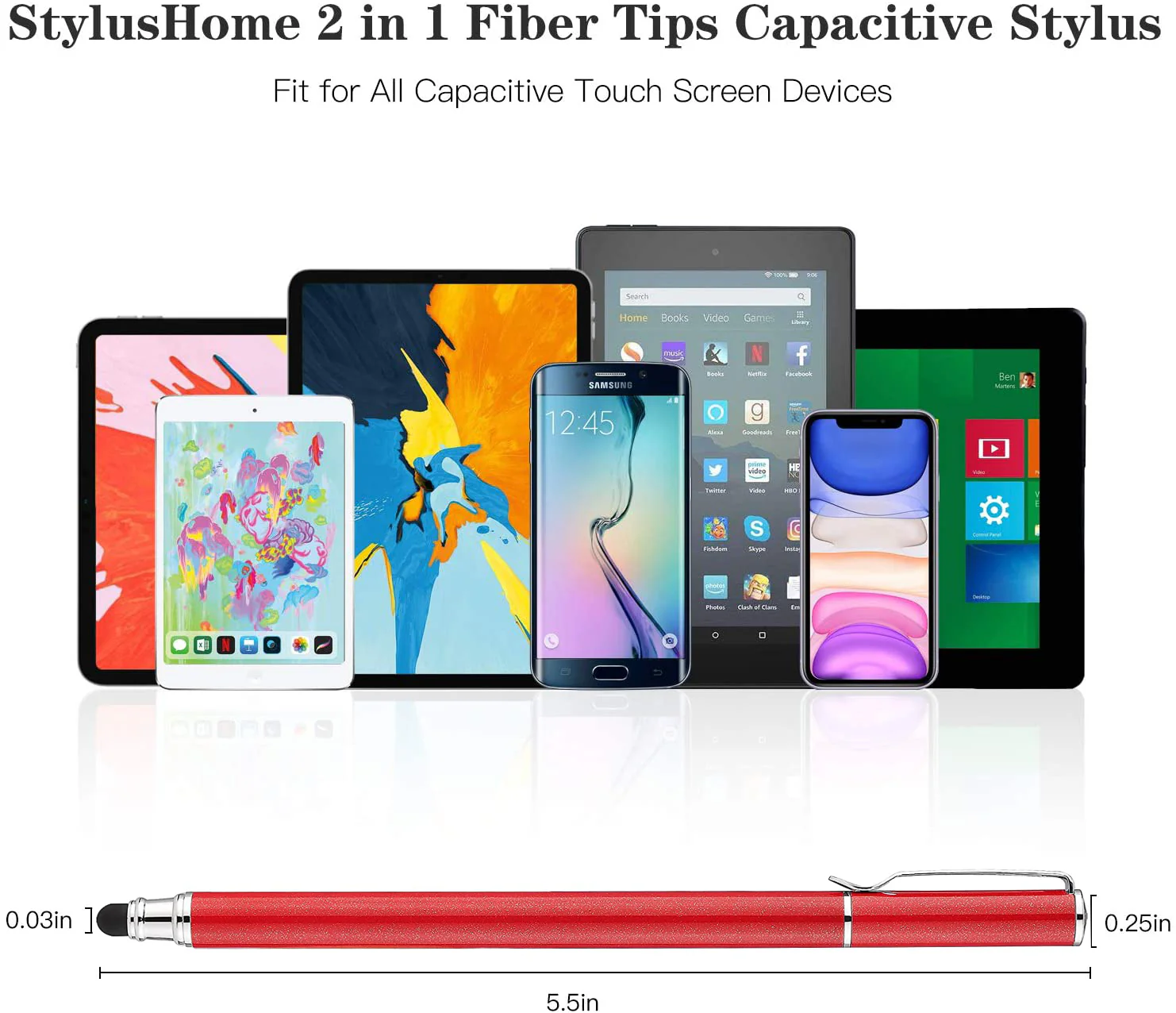 Red Stylus Touch Screen Pen Fiber Tip Aluminum Lightweight - ZDZ57 - Image 2
