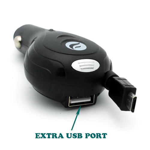 Retractable Car Charger Extra USB Port - MicroUSB - Fonus C01 - Image 5