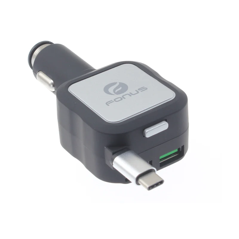 Retractable Car Charger 2-Port USB - One QC3.0 Port - USB-C - Fonus M43 - Image 3