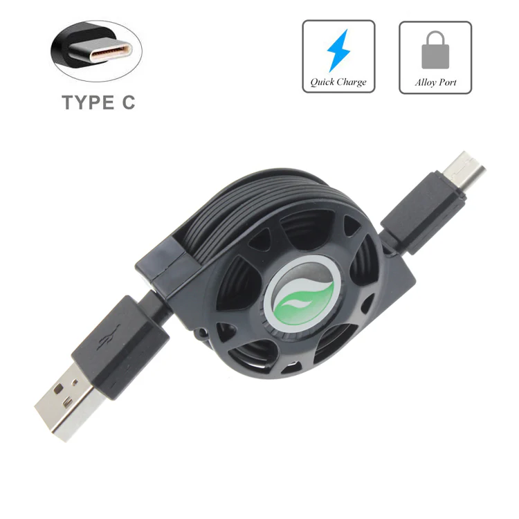 Retractable USB-C Cable Charger Power Cord - Black - Fonus K37 - Image 2