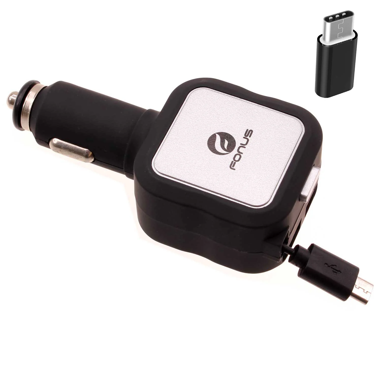 Retractable Car Charger 4.8Amp 2-Port USB USB-C Adapter DC Socket Power Adapter - ZDG50