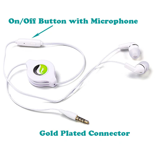 Retractable Earphones 3.5mm Headphones - In-Ear Earbuds - White - Fonus S38 - Image 4