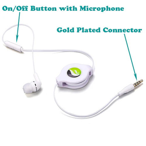 Retractable Mono Earphone 3.5mm Headphone In-Ear Single Earbud - White - Fonus S09 - Image 5