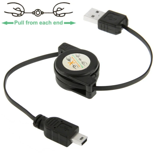 Retractable Mici USB Cable Charger Cord - Black - Fonus S42 - Image 4