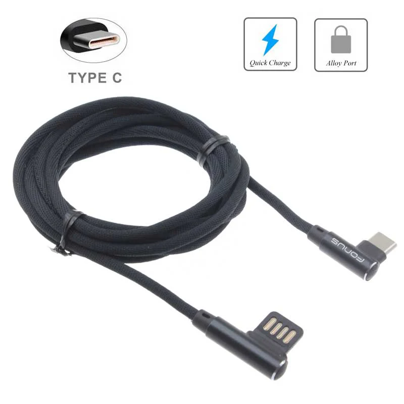6ft USB-C Cable Charger Cord -90 Degree Right Angle - Braided - Black - Fonus R31 - Image 2