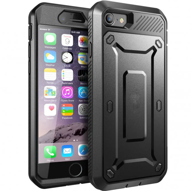 Hybrid Case Rugged Holster Swivel Belt Clip - Built-in Screen Protector - Black - Selna L01