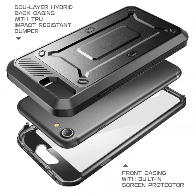 Hybrid Case Rugged Holster Swivel Belt Clip - Built-in Screen Protector - Black - Selna L02 - Image 3