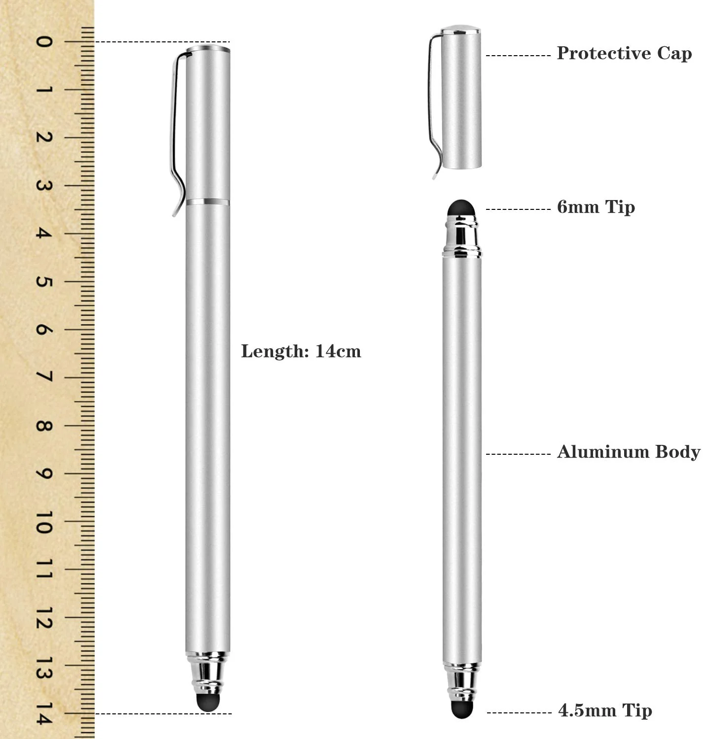 Stylus Touch Screen Pen Fiber Tip Aluminum Lightweight Silver Color - ZDZ51 - Image 2
