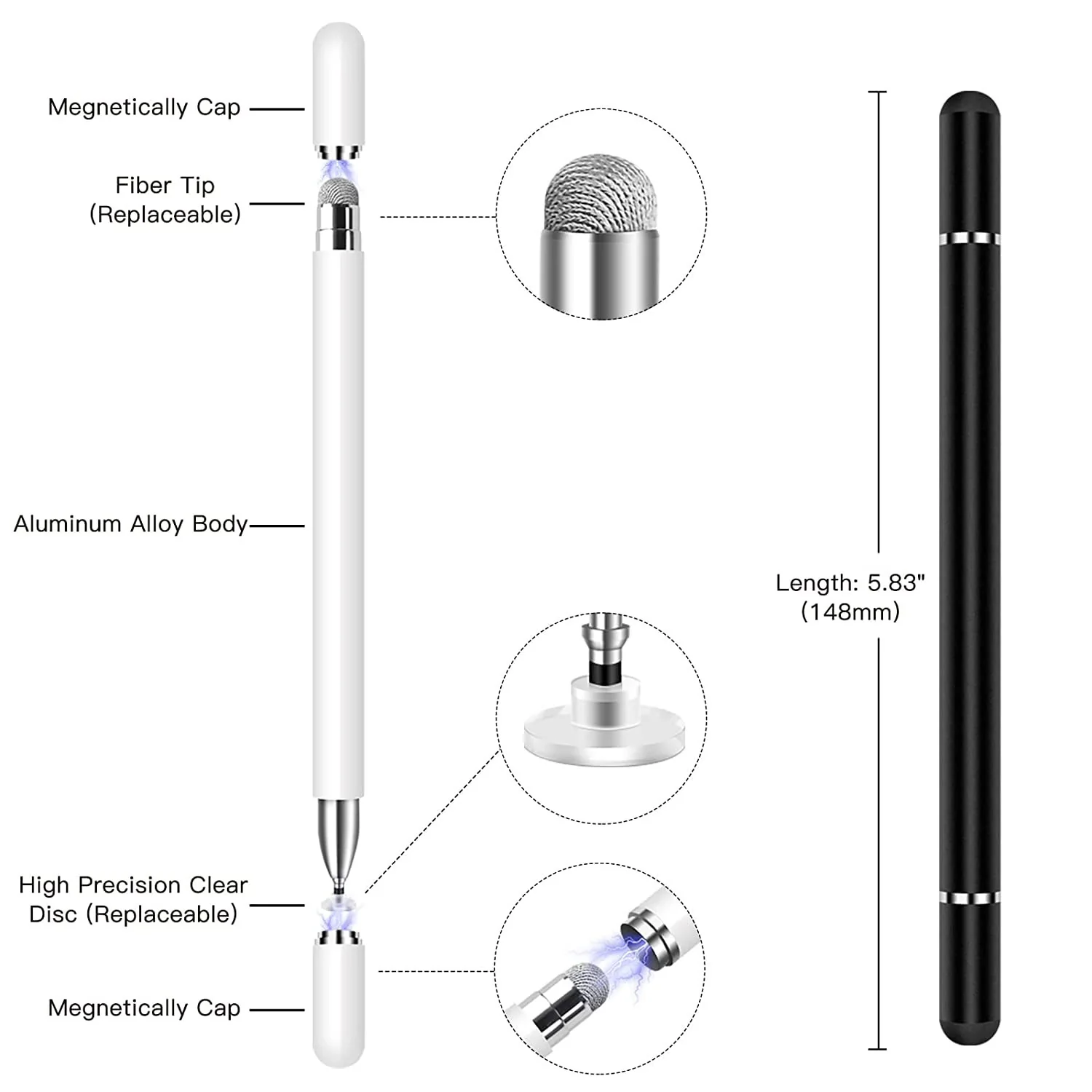 Stylus Touch Screen Pen Fiber Tip Aluminum Lightweight White - ZDZ74 - Image 2