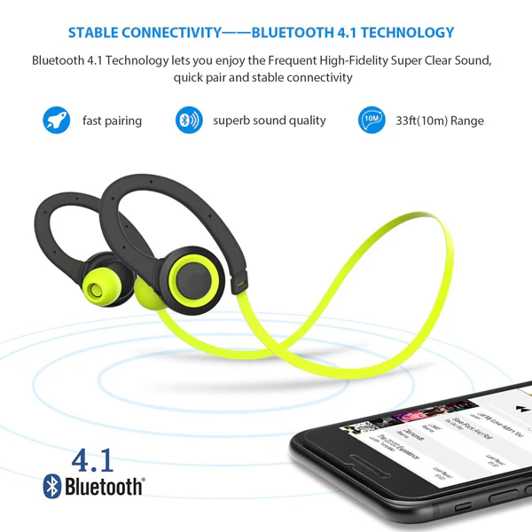 Behind the Ear Sports Wireless Earphones Sweatproof - Green - M19 - Image 4