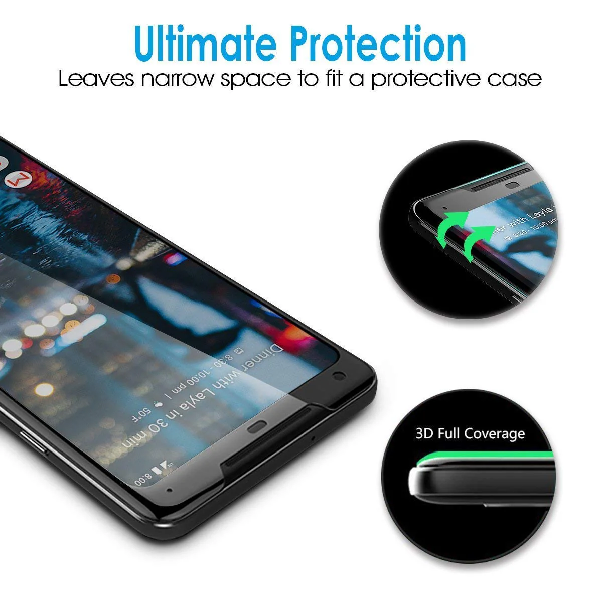 Google Pixel 2 XL - Tempered Glass Screen Protector - HD Clear - Curved - Full Cover - Image 3