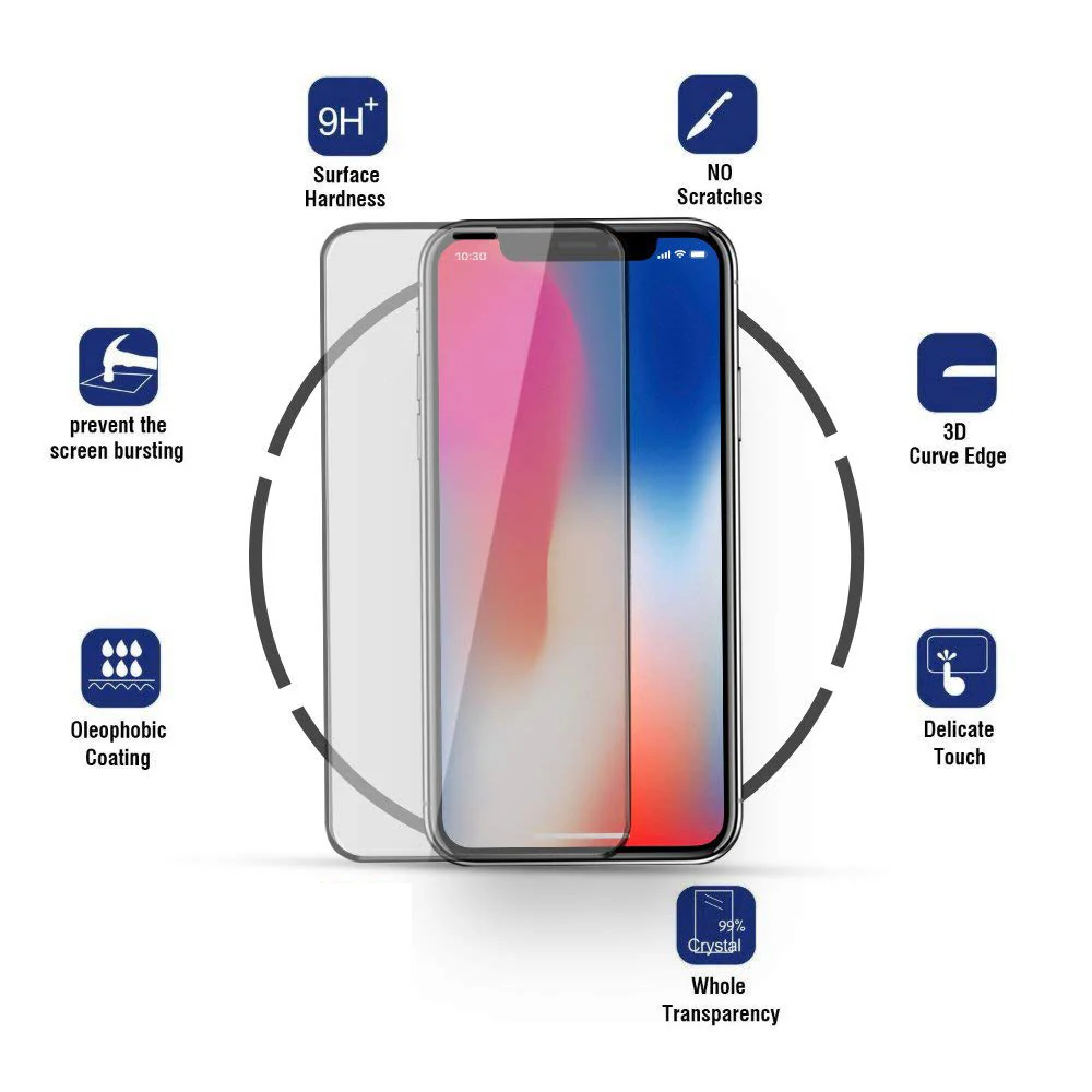 iPhone X/XS/11 Pro - Tempered Glass Screen Protector - HD Clear - 5D Curved - Full Cover - Image 2