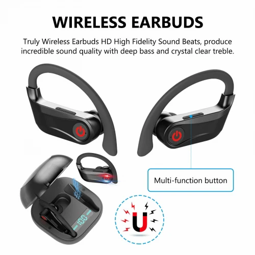 TWS Bluetooth Headphones Wireless Earphones Ear Hook Buds - Black - L95 - Image 2
