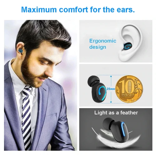 TWS Wireless Earphones Bluetooth Earbuds with LED Display - Black - R25 - Image 4