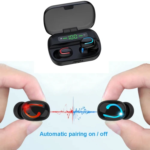 TWS Wireless Earphones Bluetooth Earbuds with LED Display - Black - R25 - Image 5