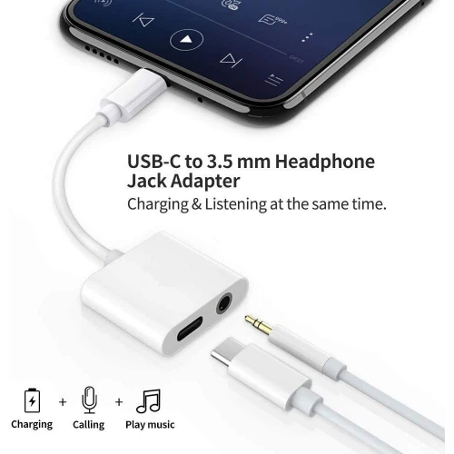 TYPE-C Headphones Adapter Earphone Jack Charger Port Splitter USB-C - White - Fonus - G27 - Image 7